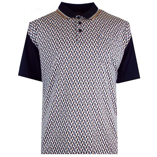 Espionage Contrast Geometric Print Polo Shirt Navy 
